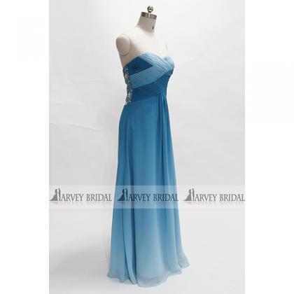 Sexy Backless Crystal Prom Dress Blue Chiffon..
