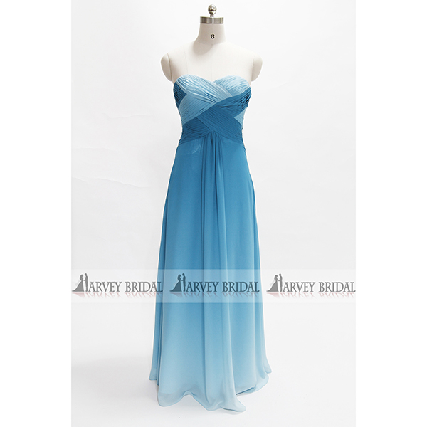 Sexy Backless Crystal Prom Dress Blue Chiffon Formal Evening Dress Harveybridal
